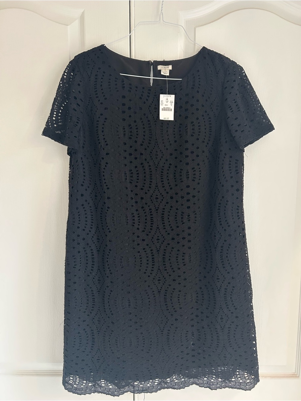 Women's Black Eyelet Shift Dress - Classic Short Sleeve